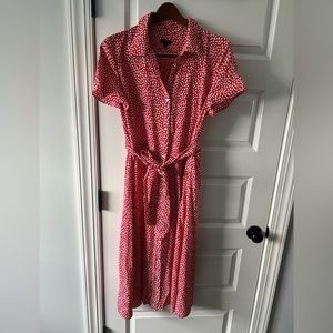 Talbots Women's Short Sleeve button front belted Dress Size 14 lightweight red